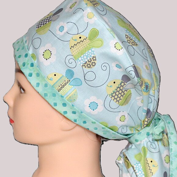 New Womens Ponytail Scrub Cap Baby Bees, Handmade - Picture 4 of 8